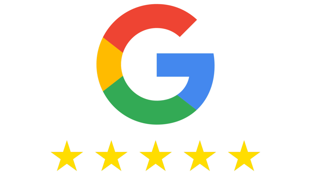 Google logo with five gold stars