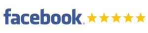 Facebook logo with five gold stars